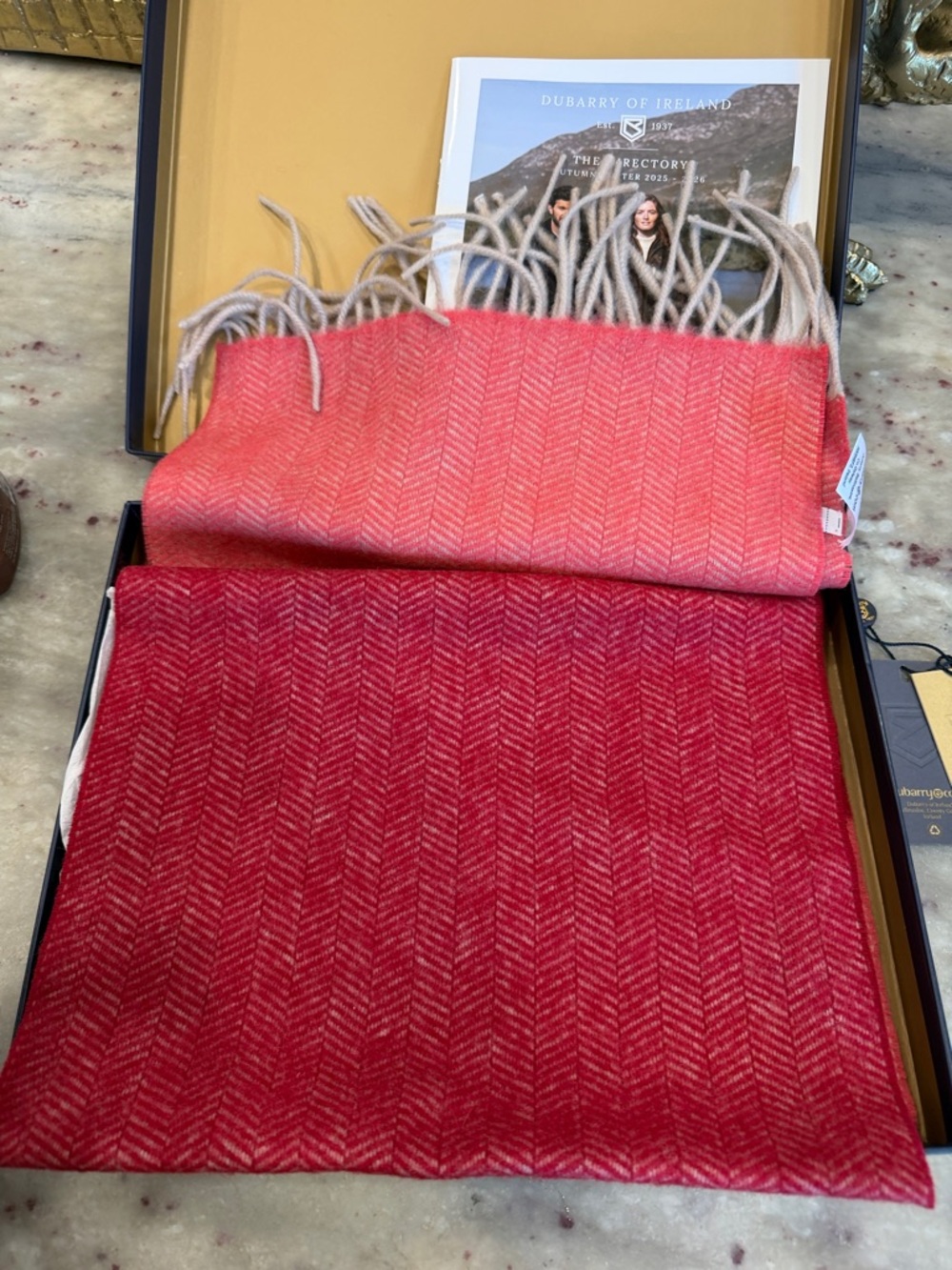 Dubarry of Ireland Coral to Red Ombre Wool Accent Throw with Cream Fringe - Picture 3 of 8
